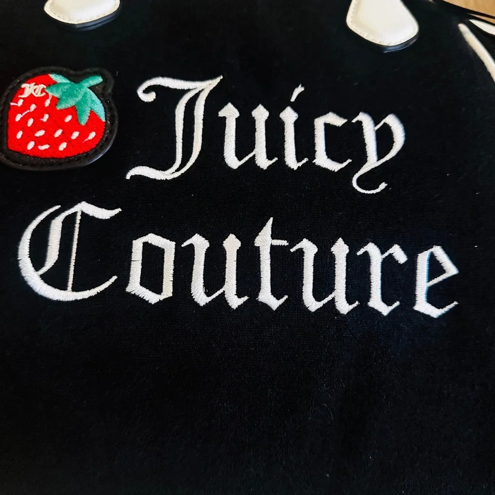 Juicy Couture Sweet N Juicy Apple Tote Black Velour Strawberry Bag 11JCD4RMX-LR